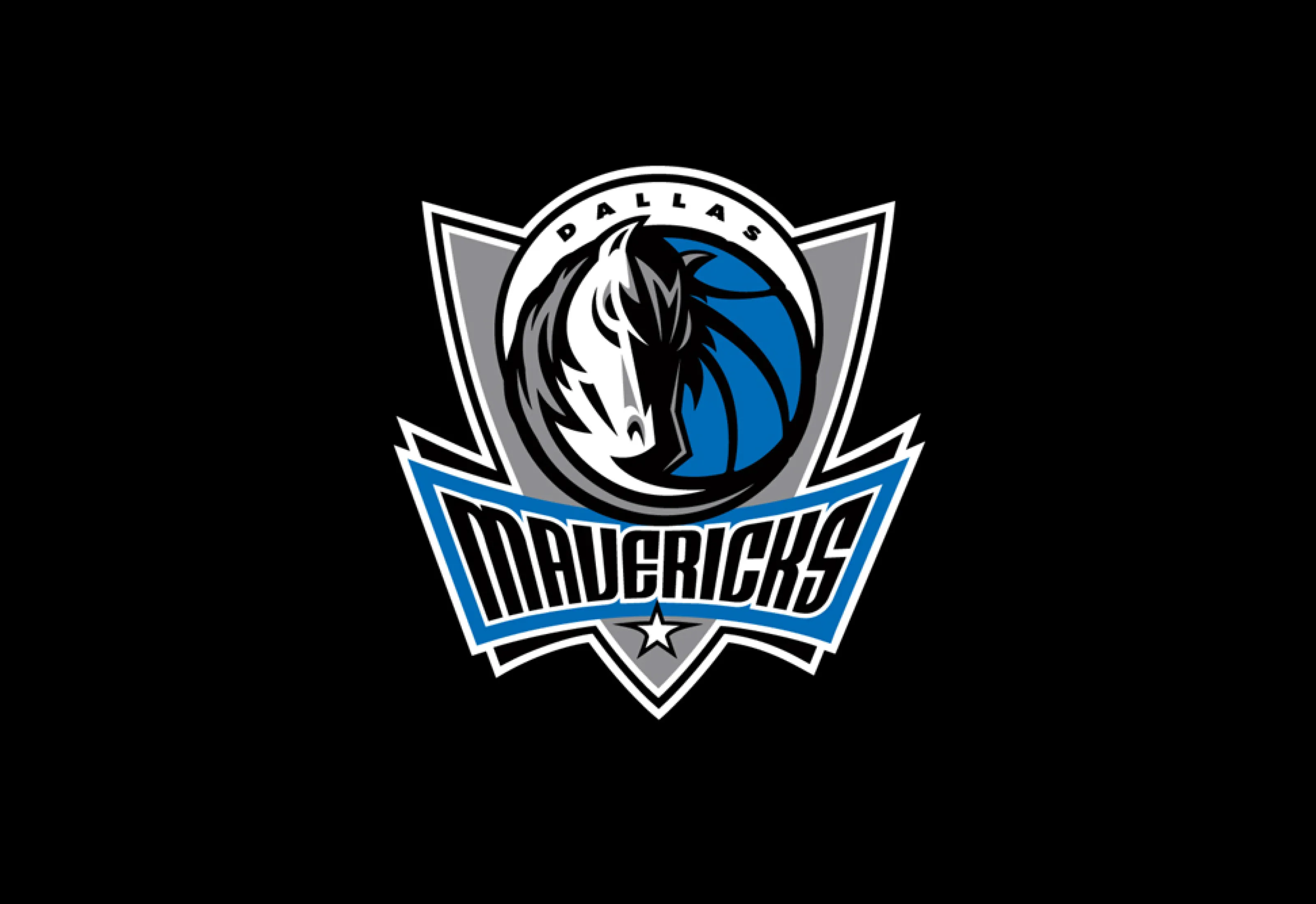 Dallas Mavericks primary logo — a horse head and basketball within a shield above the Mavericks wordmark.