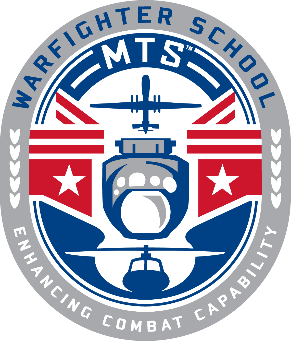 Warfighter School badge, an oval crest with aircraft, stars, and a motto.